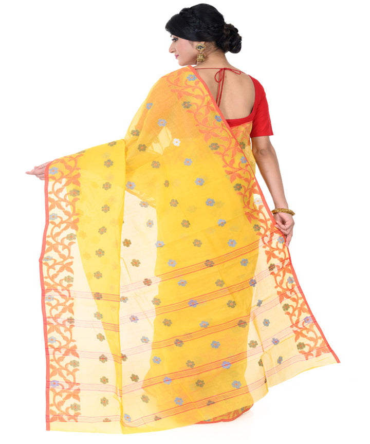 Yellow multocolor handloom tangail cotton saree