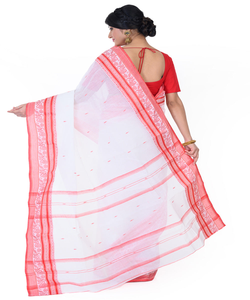 White red handloom tangail cotton saree