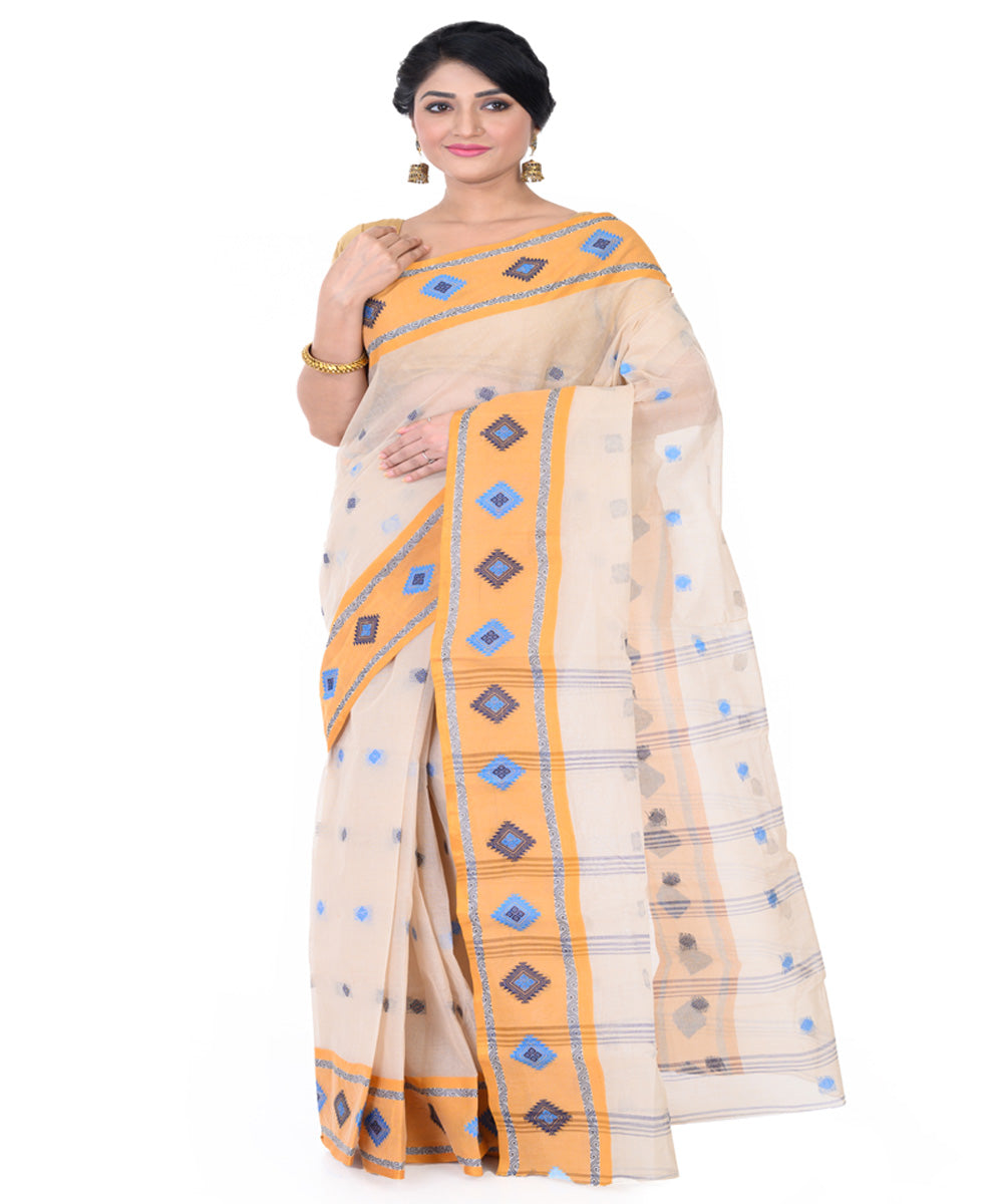 Beige yellow handloom tangail cotton saree