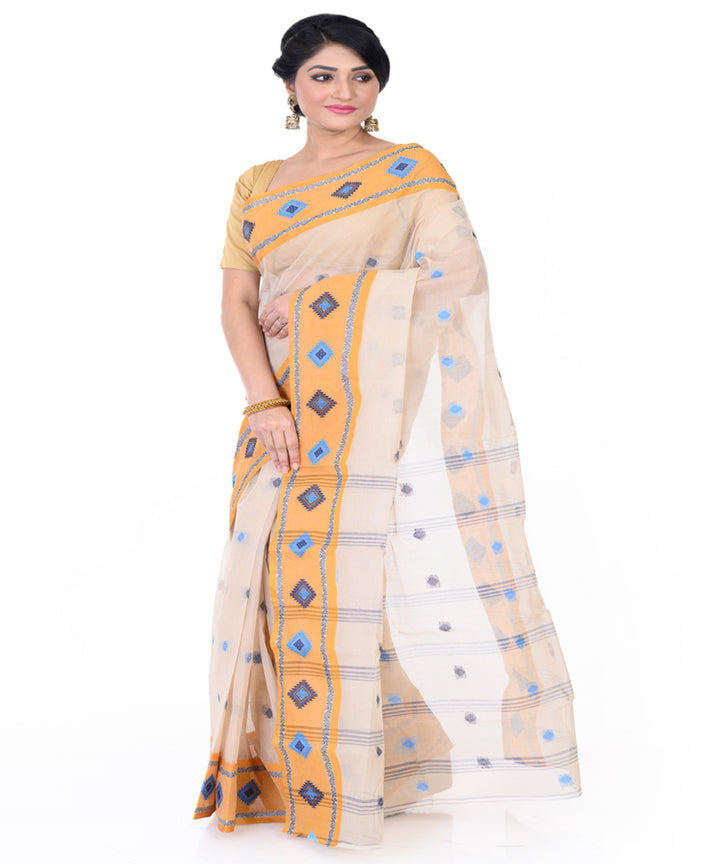 Beige yellow handloom tangail cotton saree