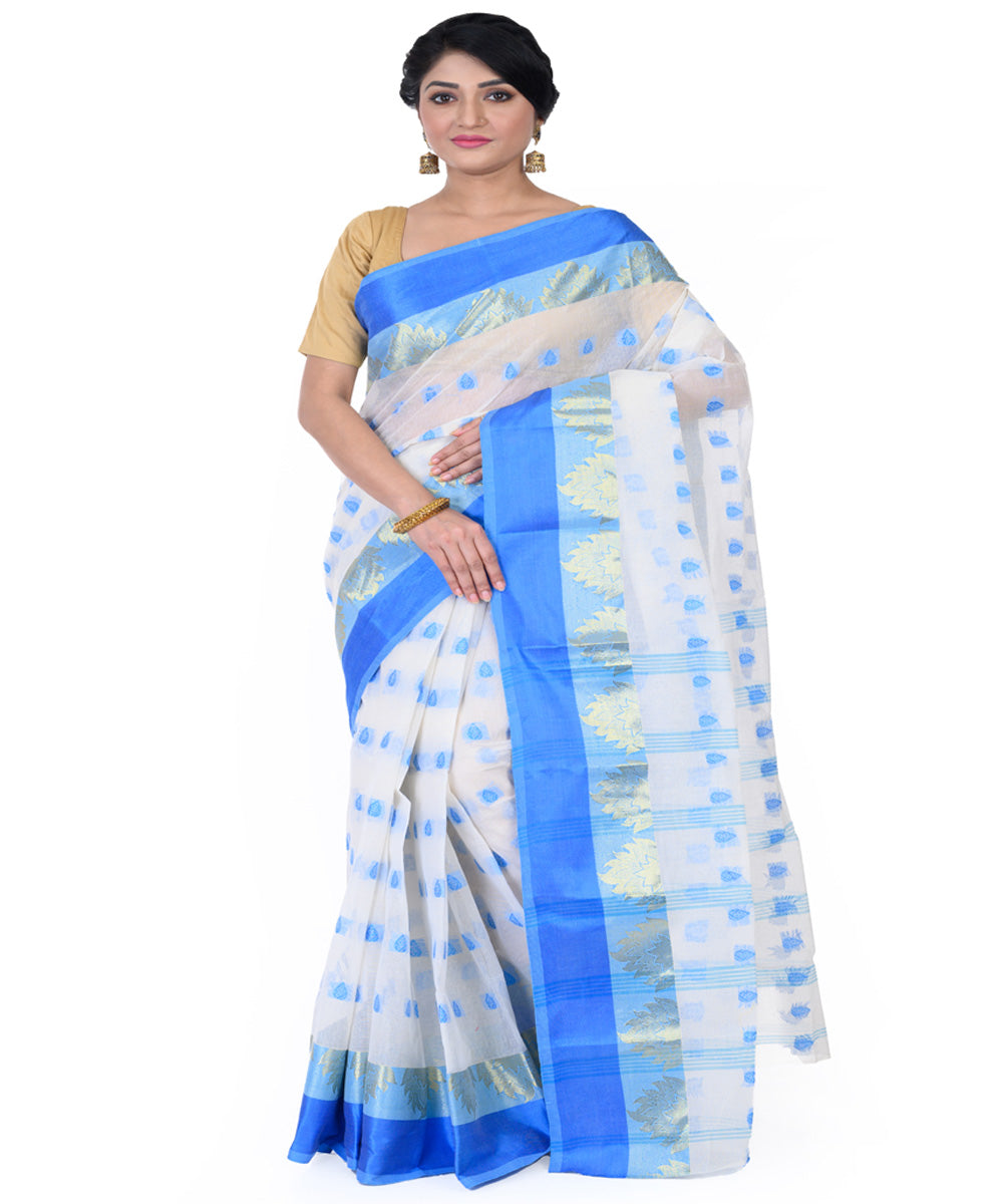 White blue handloom cotton tangail saree