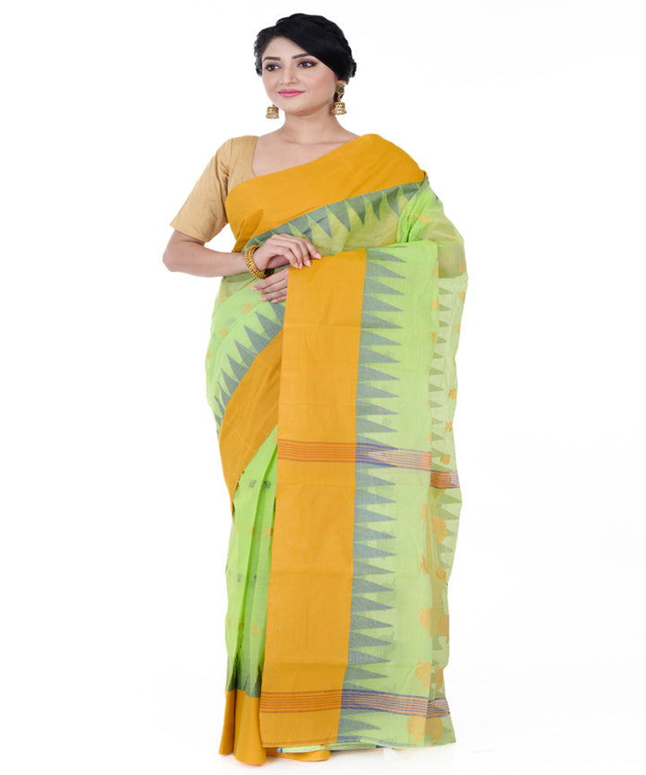 Light green yellow handloom tangail cotton saree