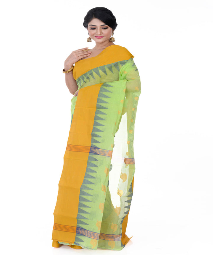Light green yellow handloom tangail cotton saree