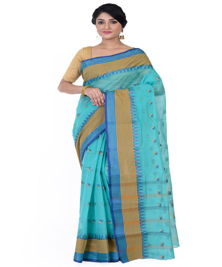 Sky blue handloom cotton tangail saree