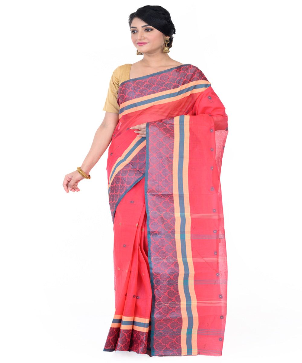 Red blue handloom tangail cotton saree