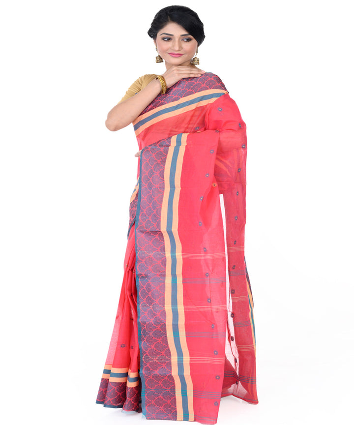 Red blue handloom tangail cotton saree