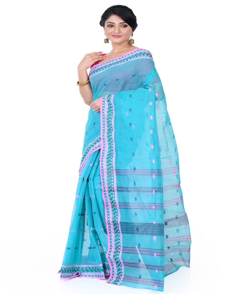 Sky blue handloom tangail cotton saree