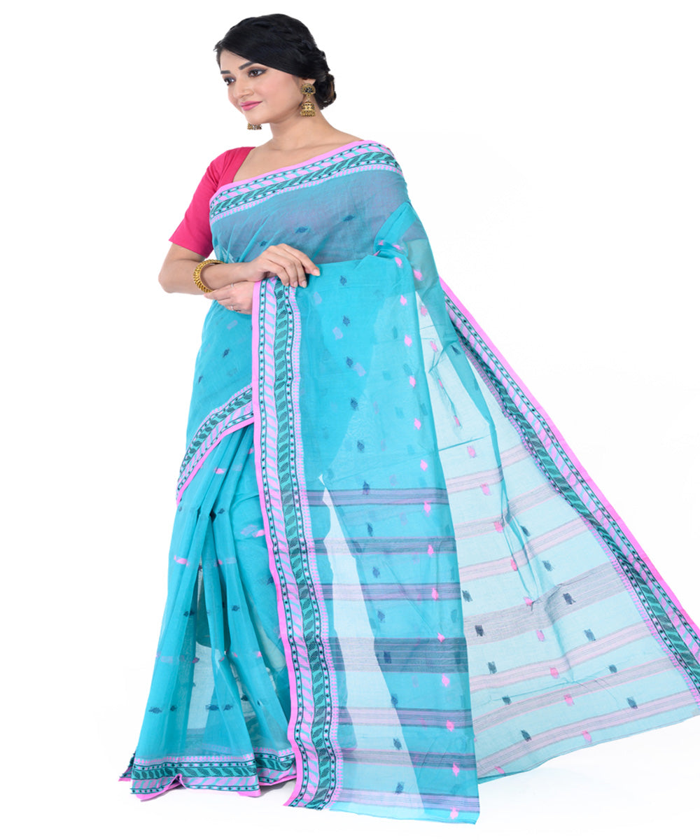 Sky blue handloom tangail cotton saree