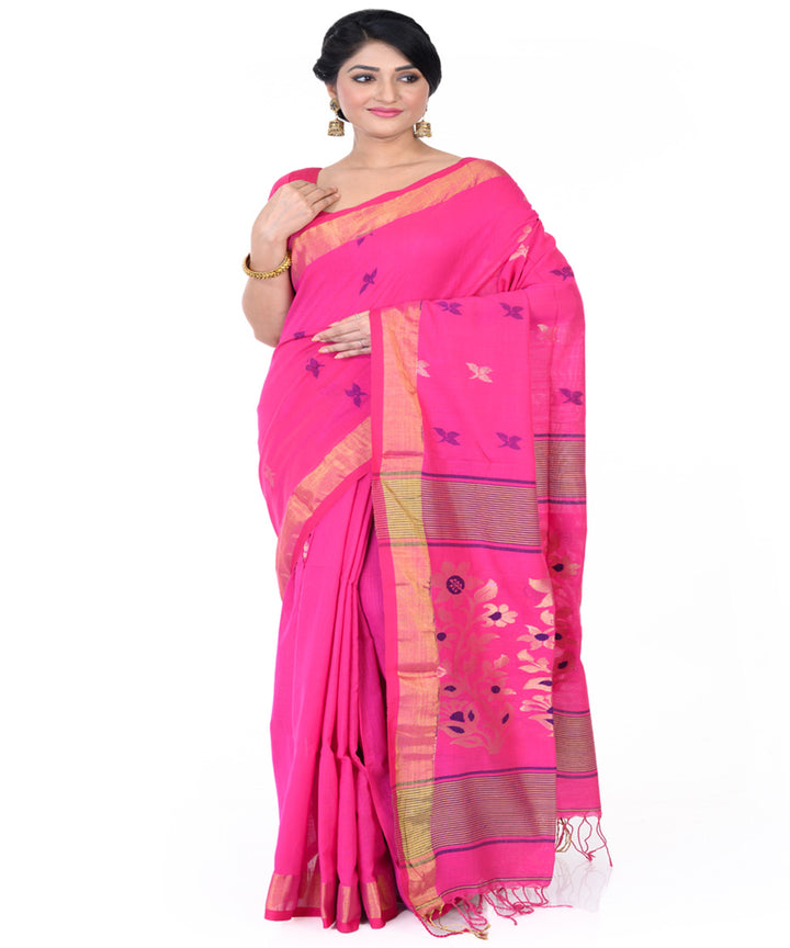 Pink handloom cotton tangail saree