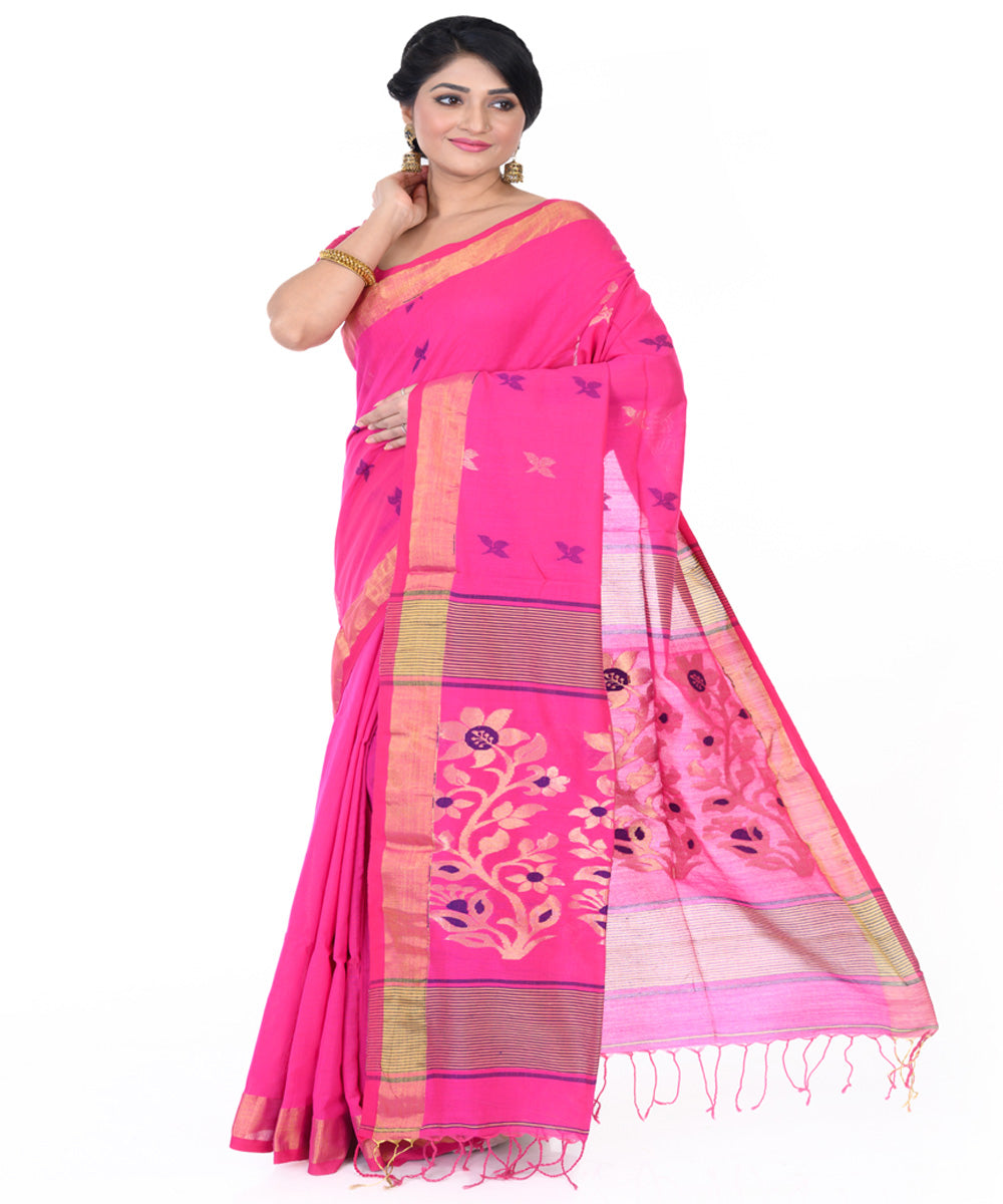 Pink handloom cotton tangail saree