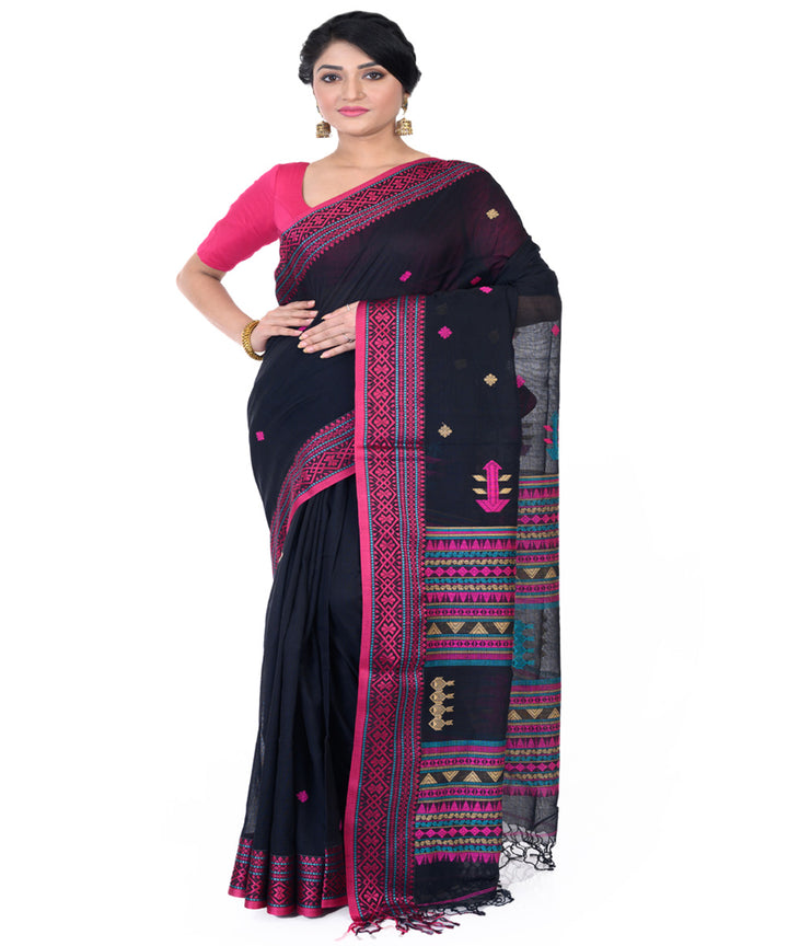 Black pink handloom tangail cotton saree