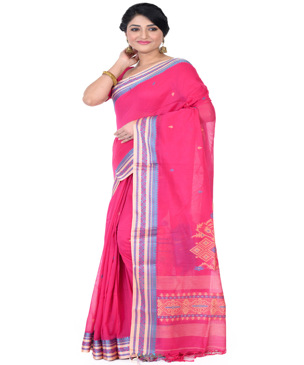 Pink cotton handloom tangail saree