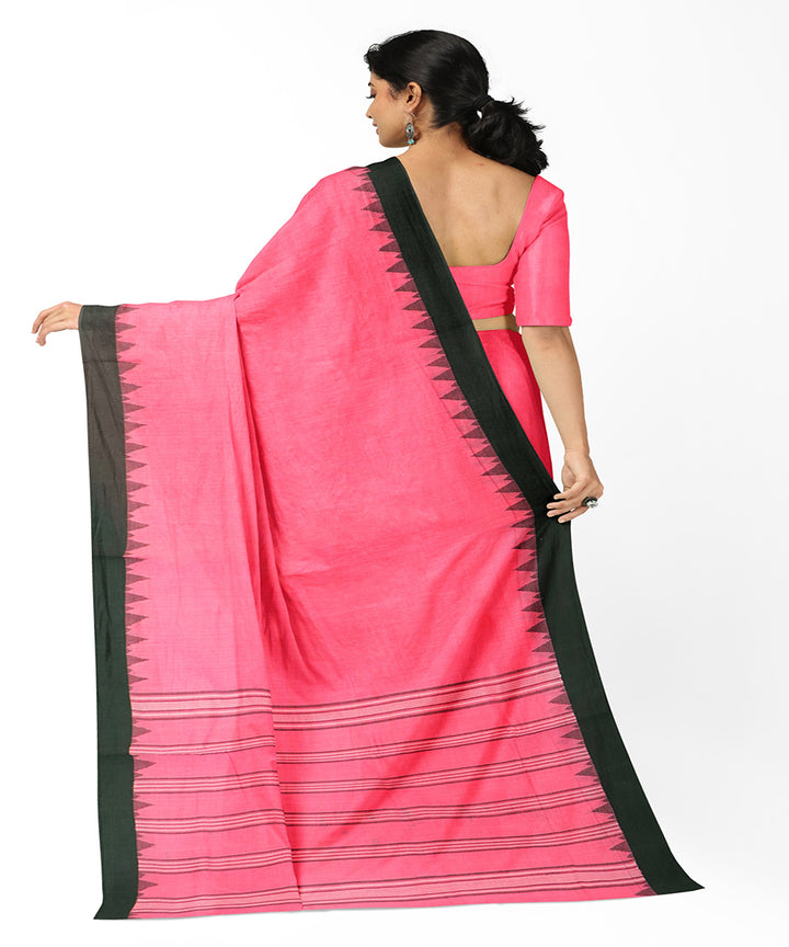 Pink black handwoven ponduru khadi cotton saree