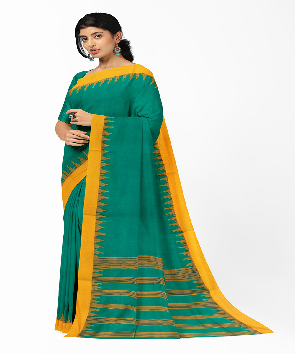 Green yellow handwoven ponduru khadi cotton saree