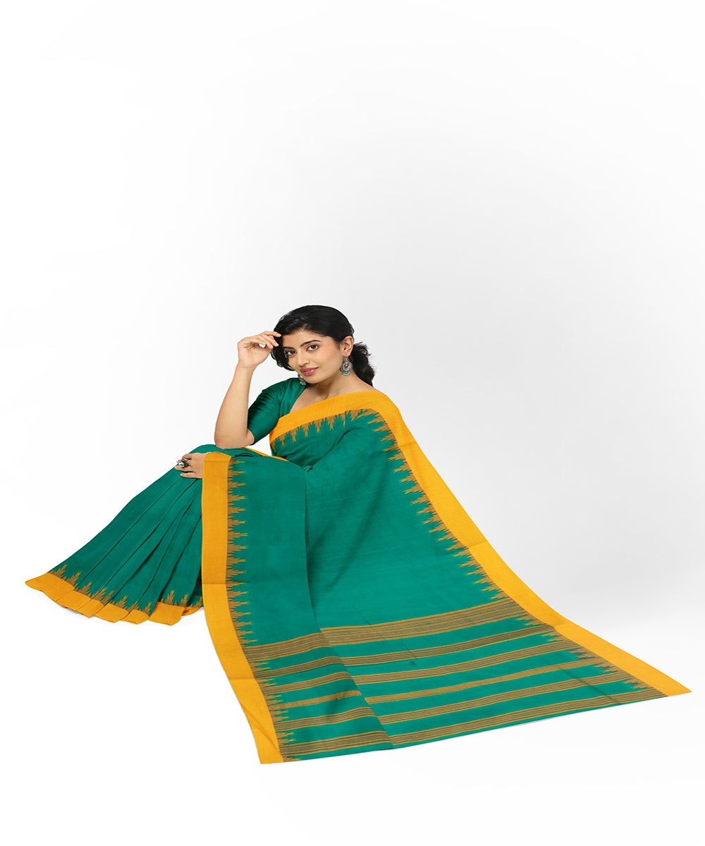 Green yellow handwoven ponduru khadi cotton saree