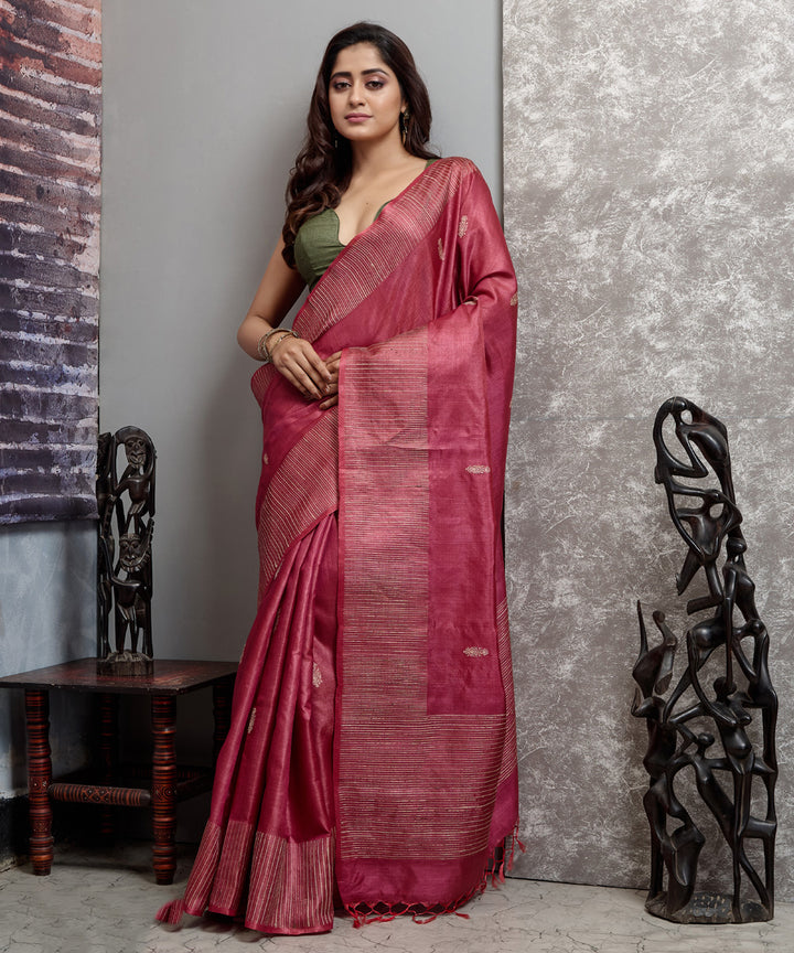 Pink chhatisgarh handwoven tussar silk saree