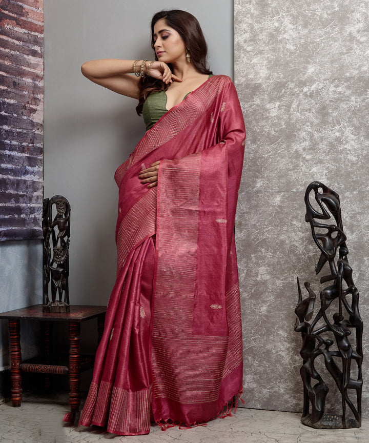 Pink chhatisgarh handwoven tussar silk saree