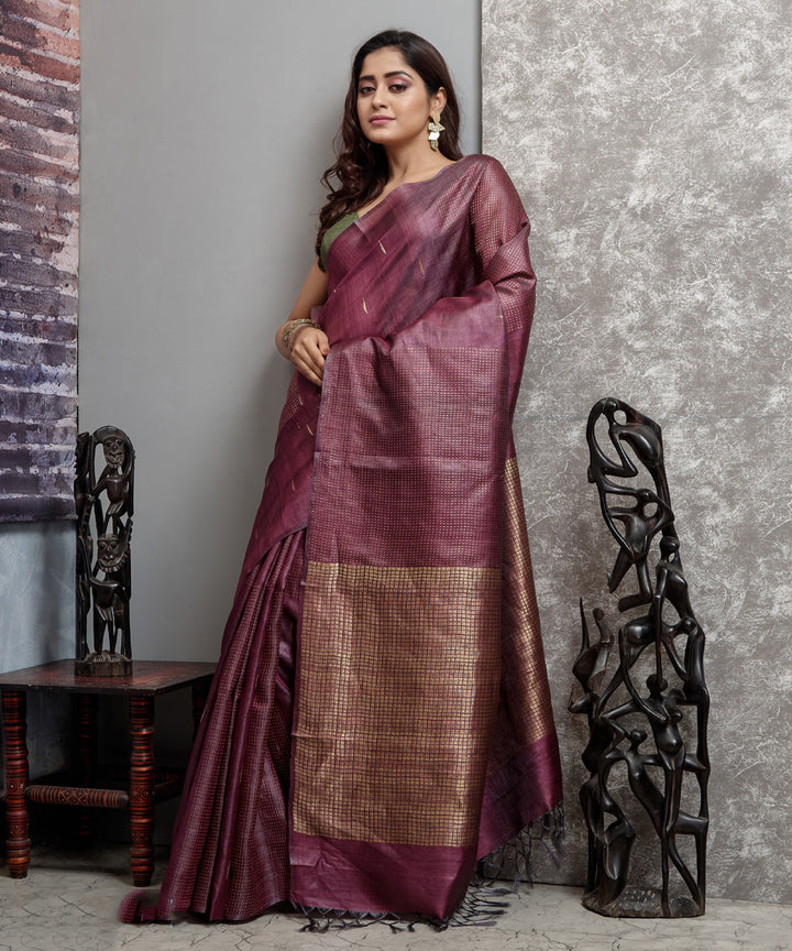 Purple chhatisgarh handwoven tussar silk saree