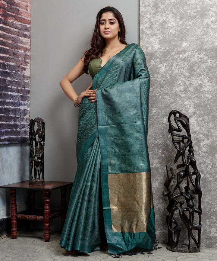 Dark rama green handwoven chhatisgarh tussar silk saree