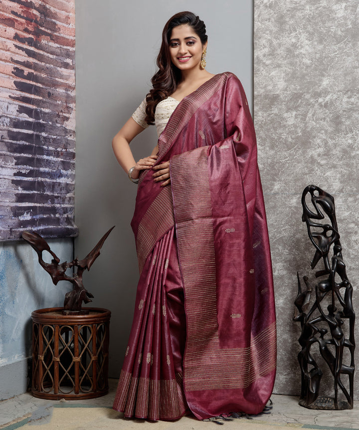 Magenta handwoven chhatisgarh tussar silk saree