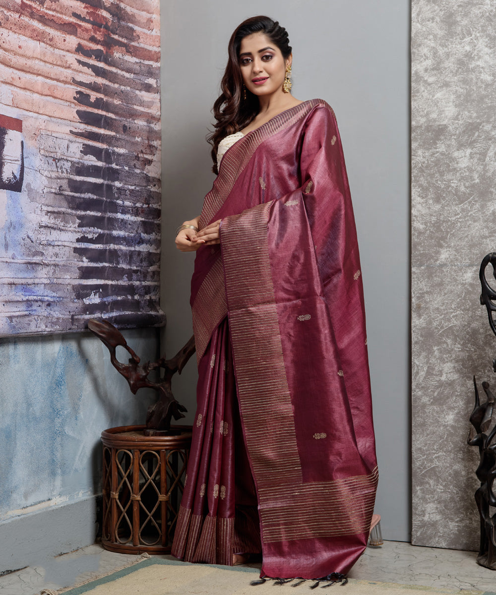 Magenta handwoven chhatisgarh tussar silk saree