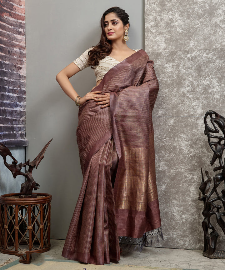 Brown handloom chhatisgarh tussar silk saree