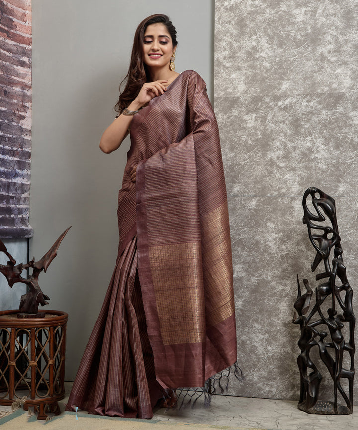 Brown handloom chhatisgarh tussar silk saree