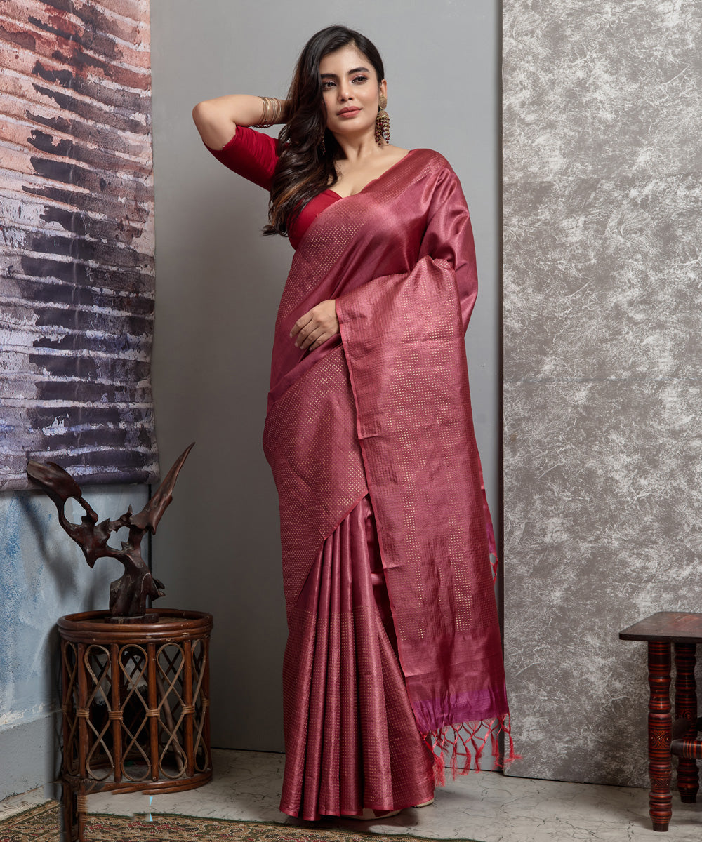 Pink handwoven chhatisgarh tussar silk saree