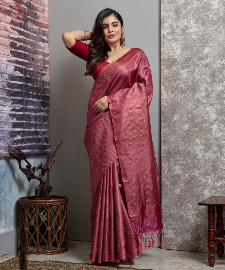 Pink handwoven chhatisgarh tussar silk saree