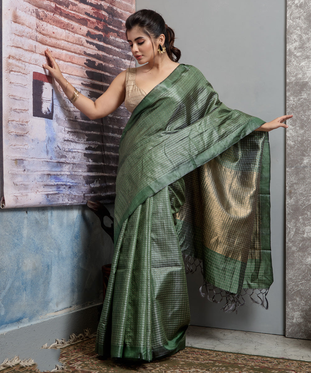 Dark green handwoven chhatisgarh tussar silk saree