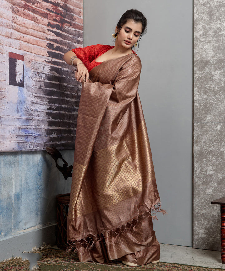 Brown handwoven chhatisgarh tussar silk saree