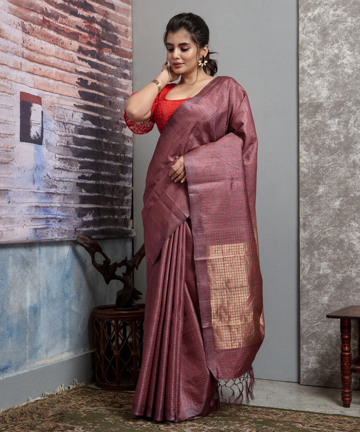 Purple handwoven chhatisgarh tussar silk saree