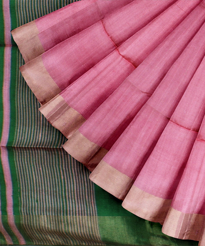 Pink green pallu silk handloom karnataka saree