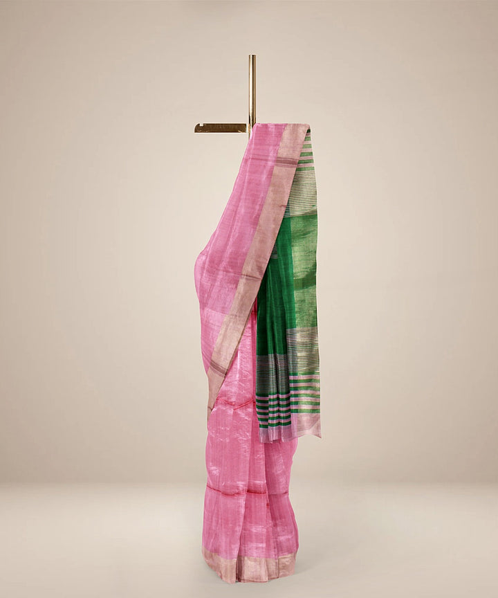 Pink green pallu silk handloom karnataka saree