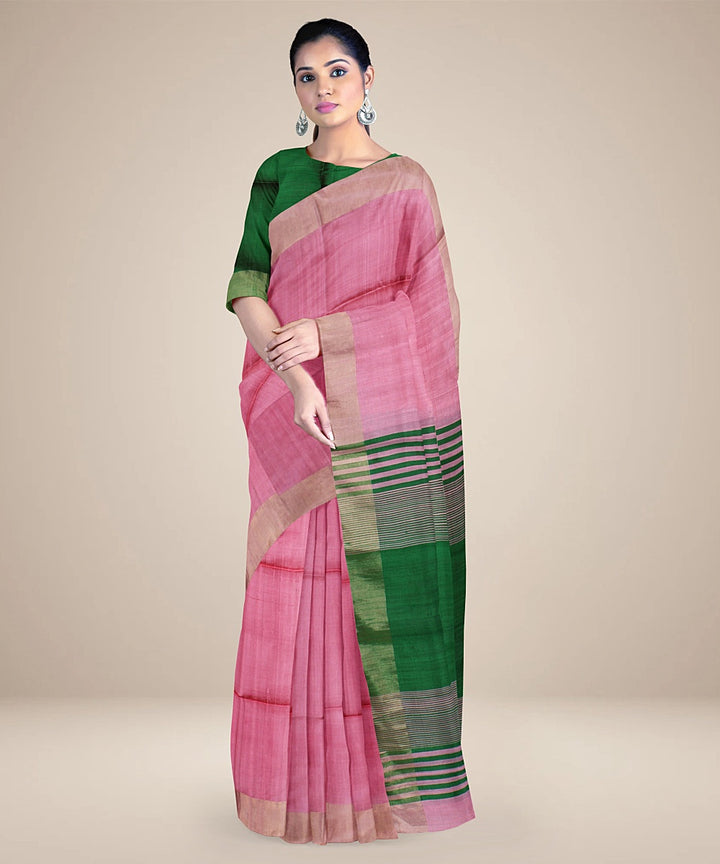 Pink green pallu silk handloom karnataka saree