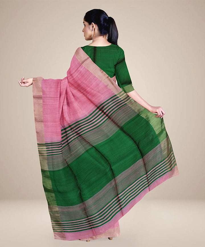 Pink green pallu silk handloom karnataka saree