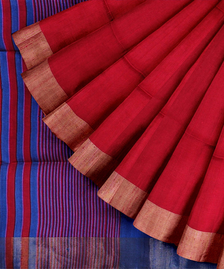 Red blue pallu handloom karnataka silk saree