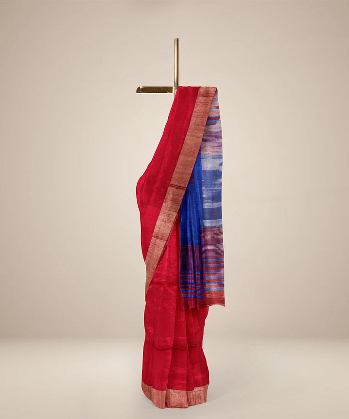 Red blue pallu handloom karnataka silk saree