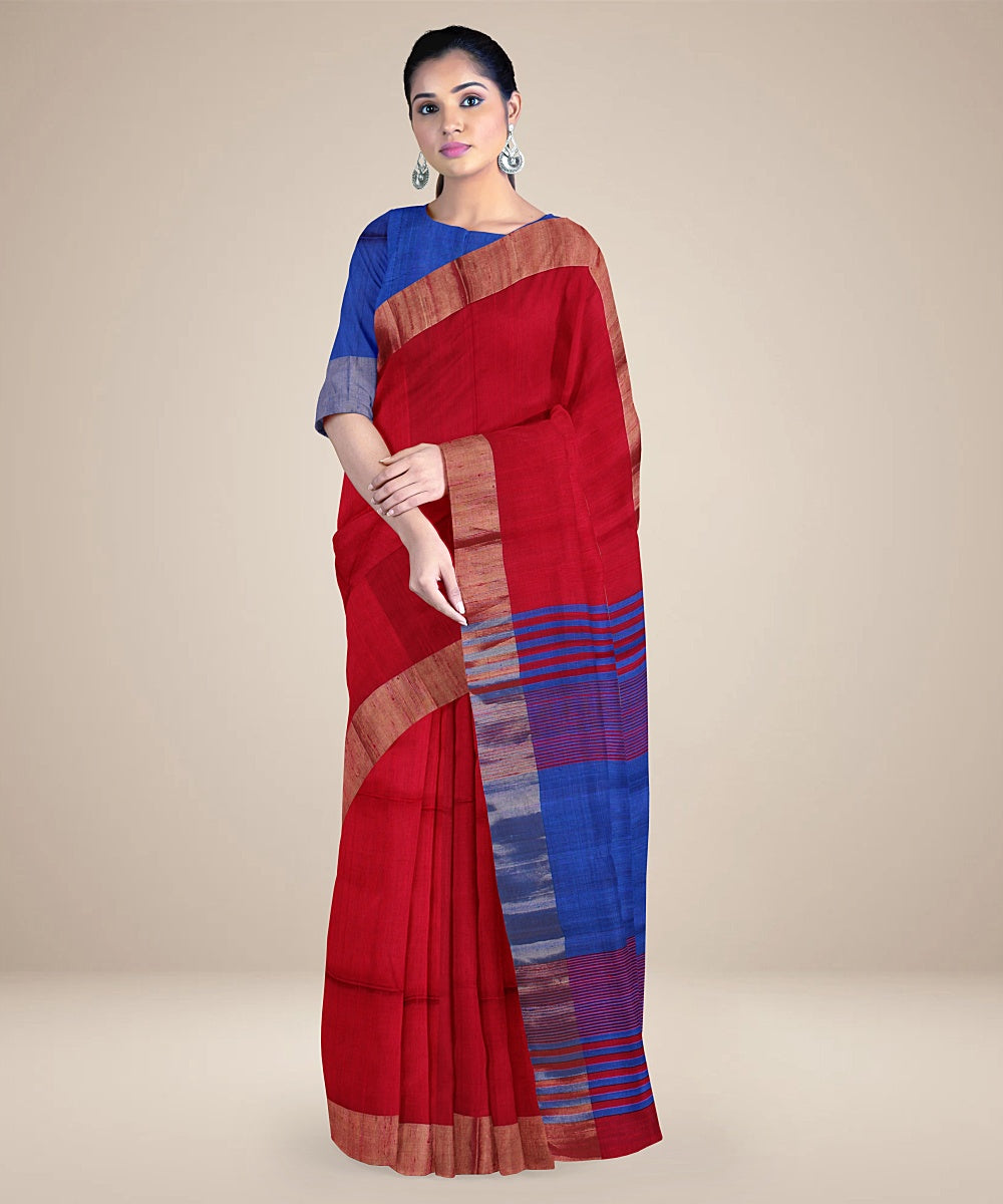 Red blue pallu handloom karnataka silk saree