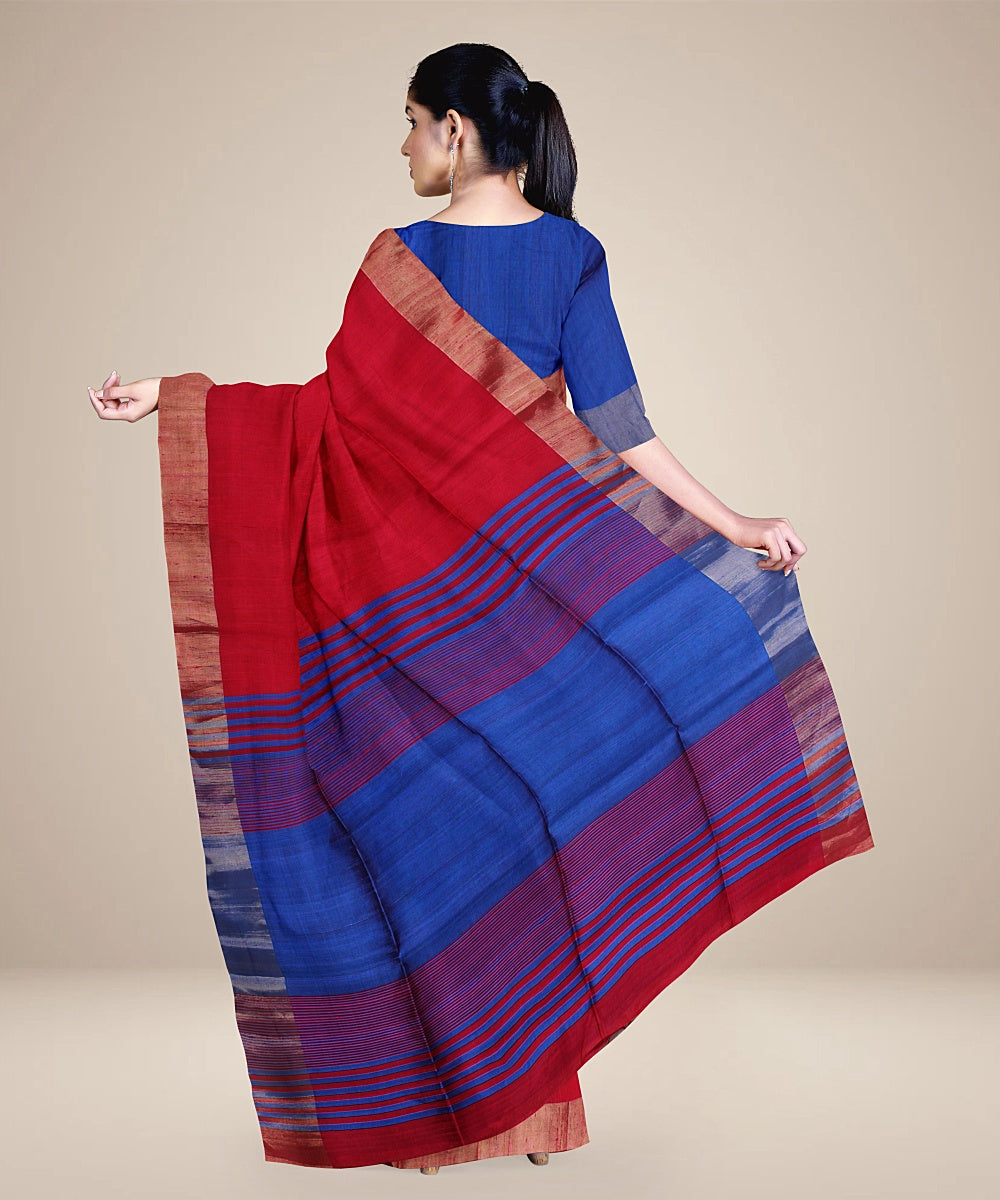 Red blue pallu handloom karnataka silk saree