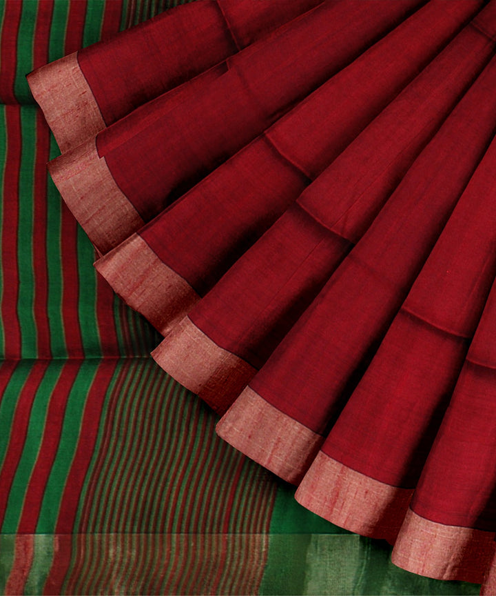 Red green pallu silk handloom karnataka saree