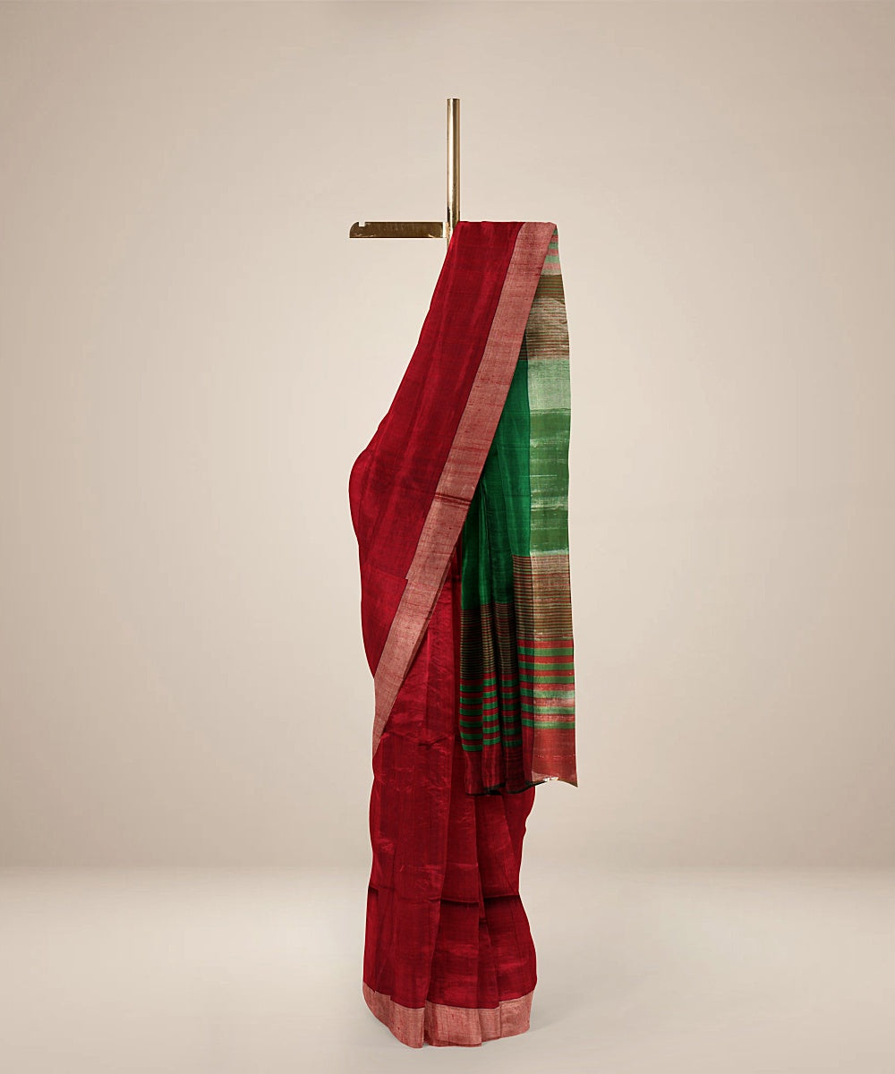 Red green pallu silk handloom karnataka saree