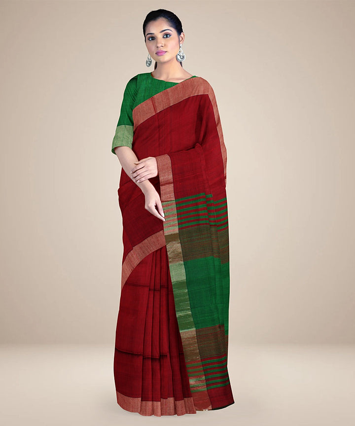 Red green pallu silk handloom karnataka saree