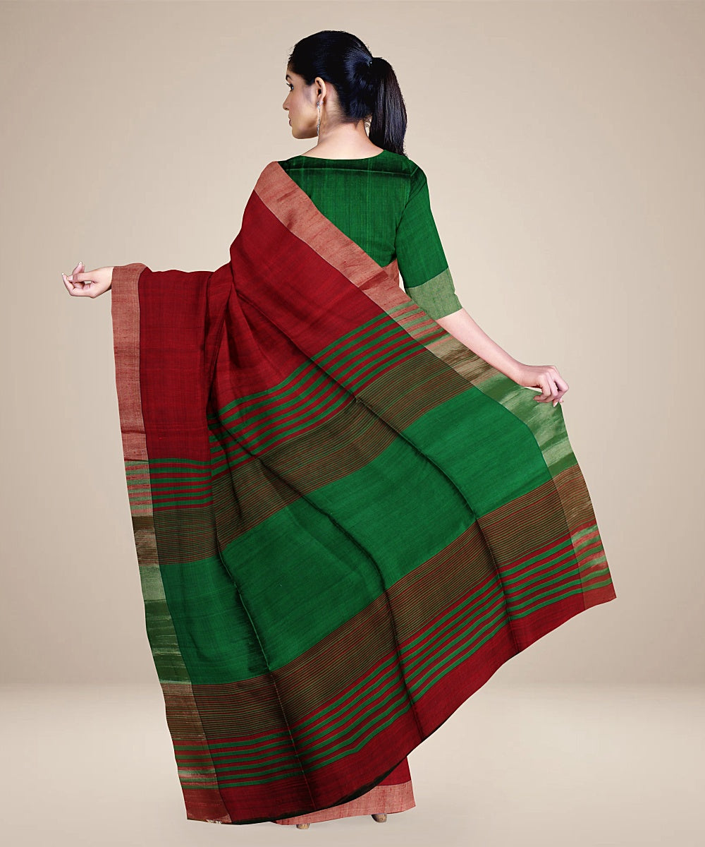 Red green pallu silk handloom karnataka saree