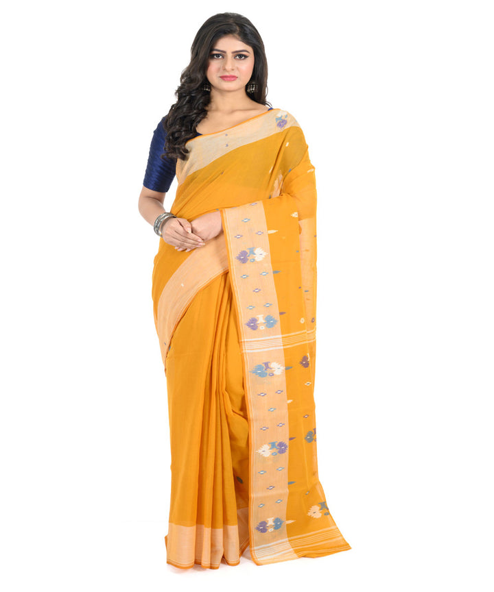Orange offwhite handwoven bengal cotton saree