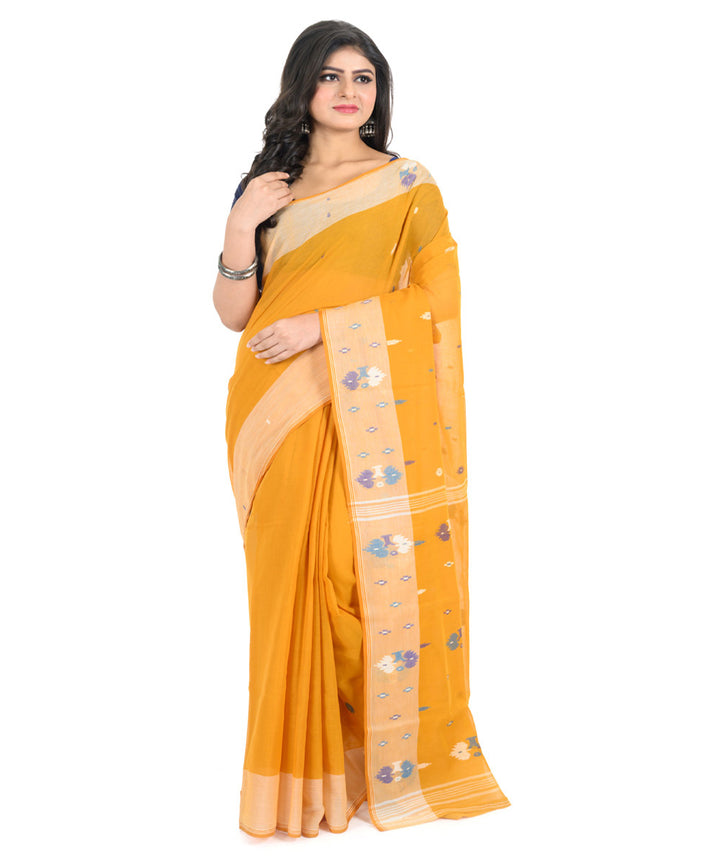 Orange offwhite handwoven bengal cotton saree