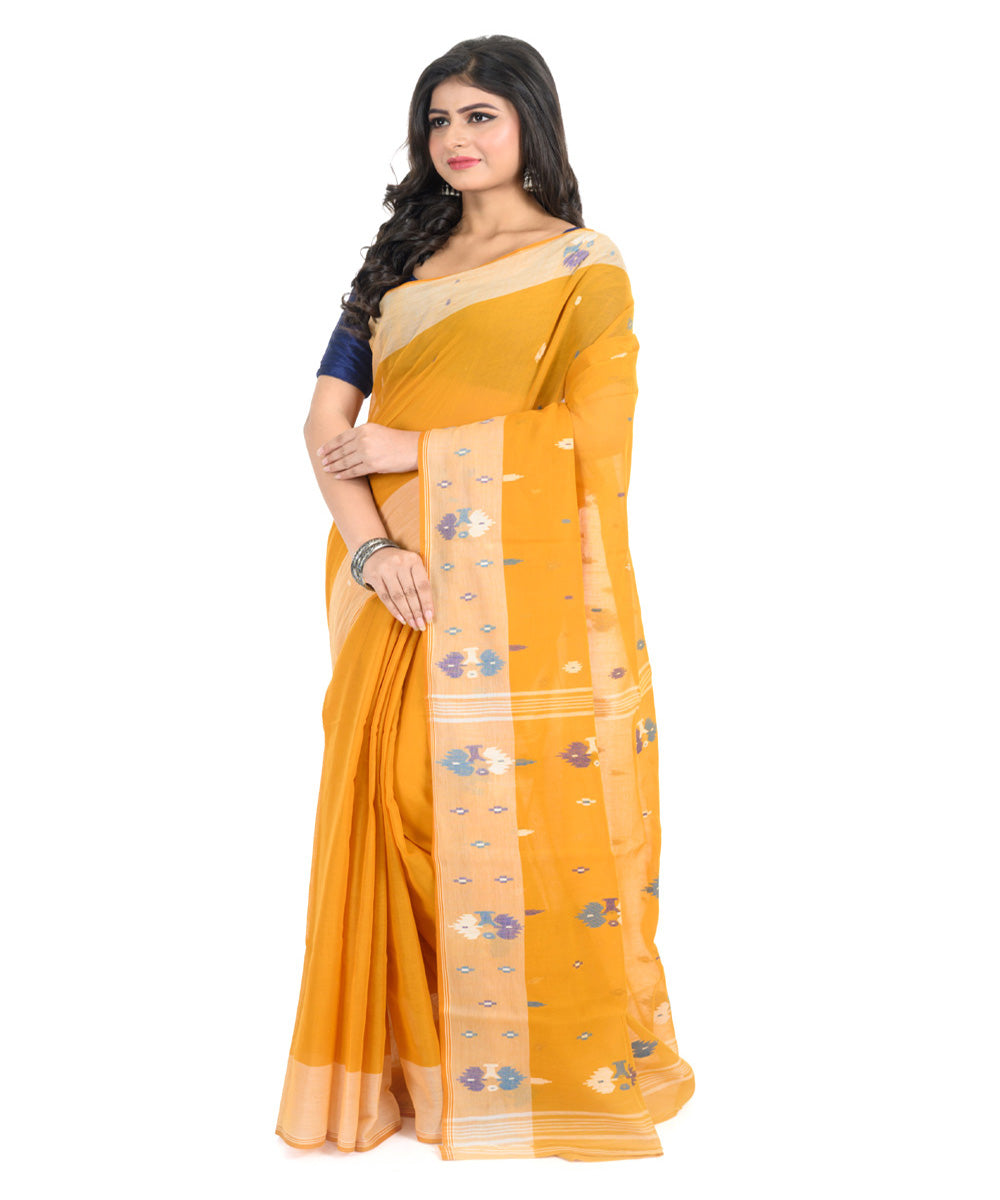 Orange offwhite handwoven bengal cotton saree