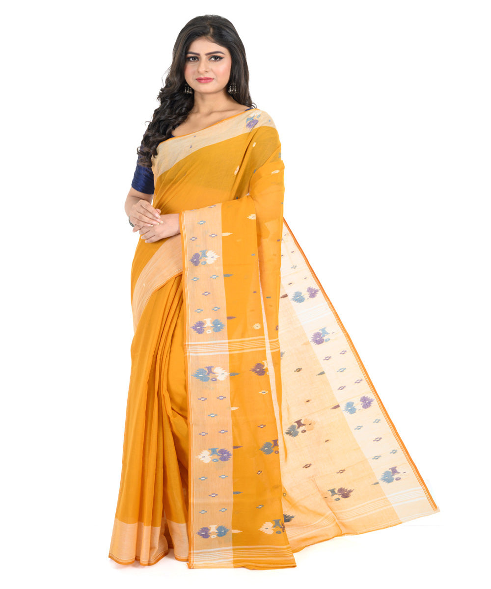 Orange offwhite handwoven bengal cotton saree