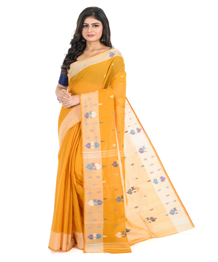 Orange offwhite handwoven bengal cotton saree