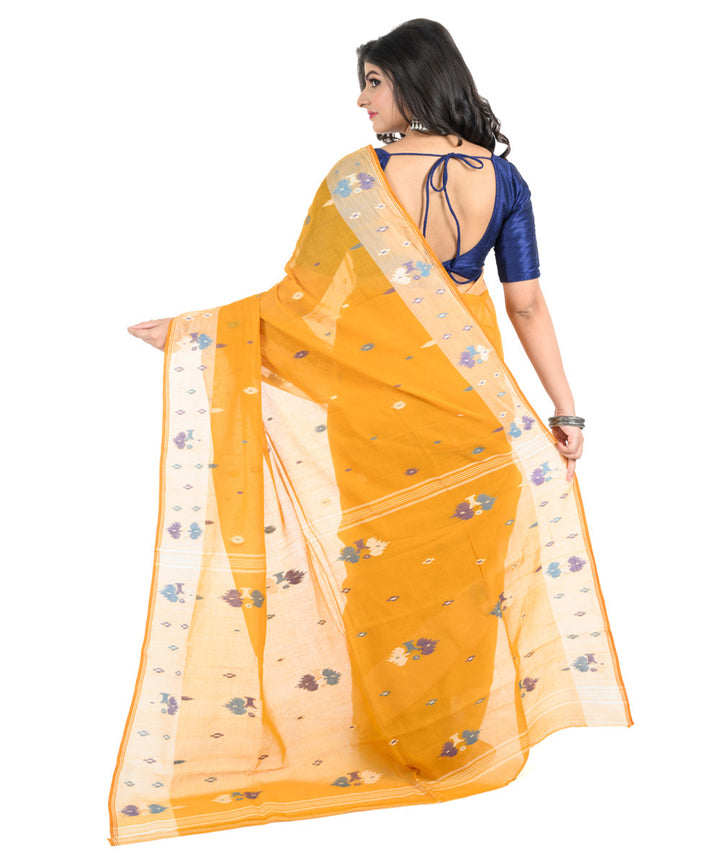 Orange offwhite handwoven bengal cotton saree